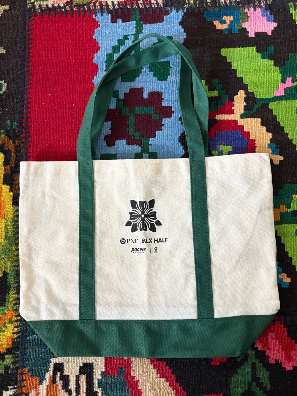 PNC ALX Half Canvas Tote Bag in Cream and Forest Green